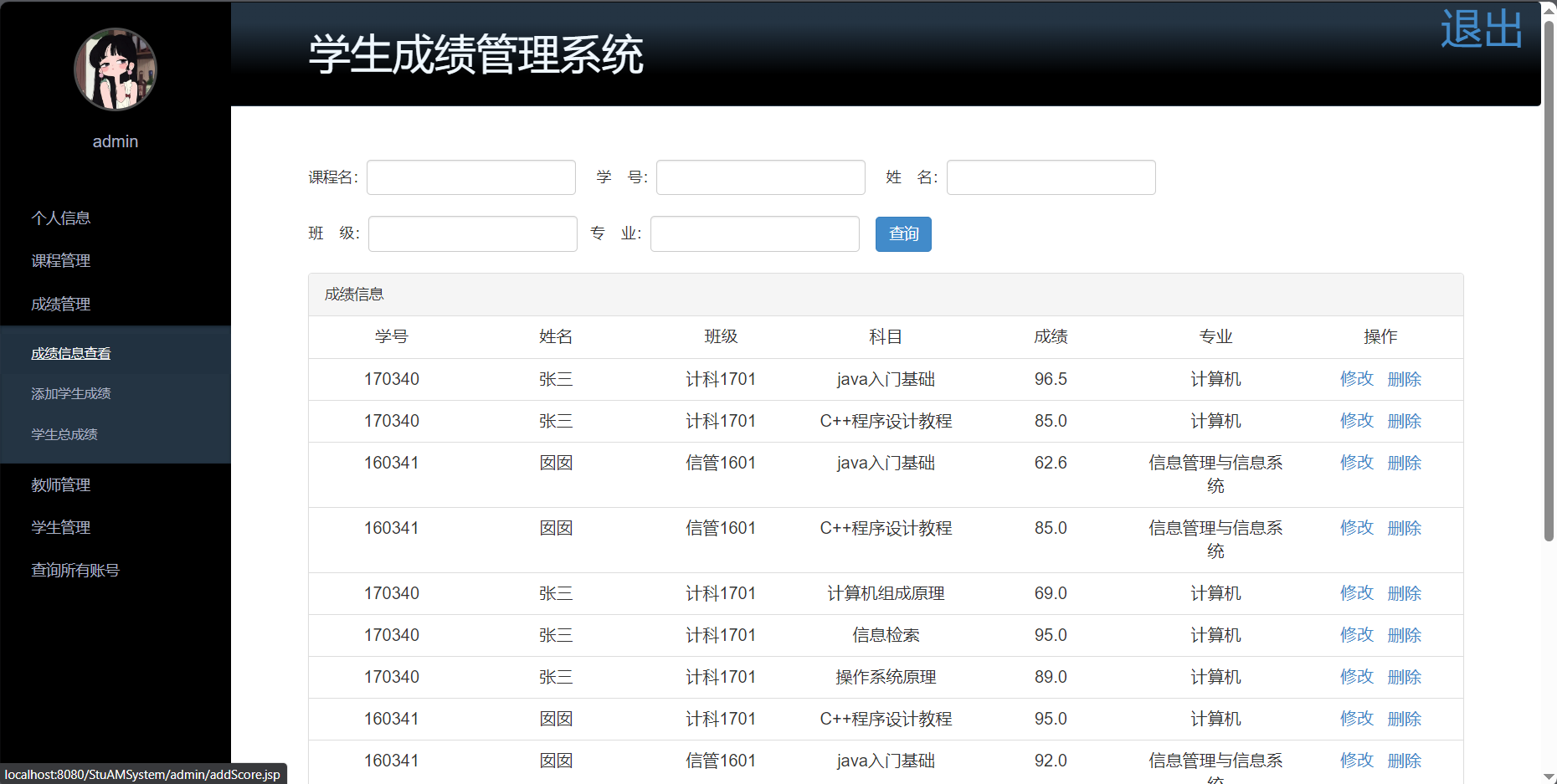 1054基于JAVA成绩管理系统源码带万字文档